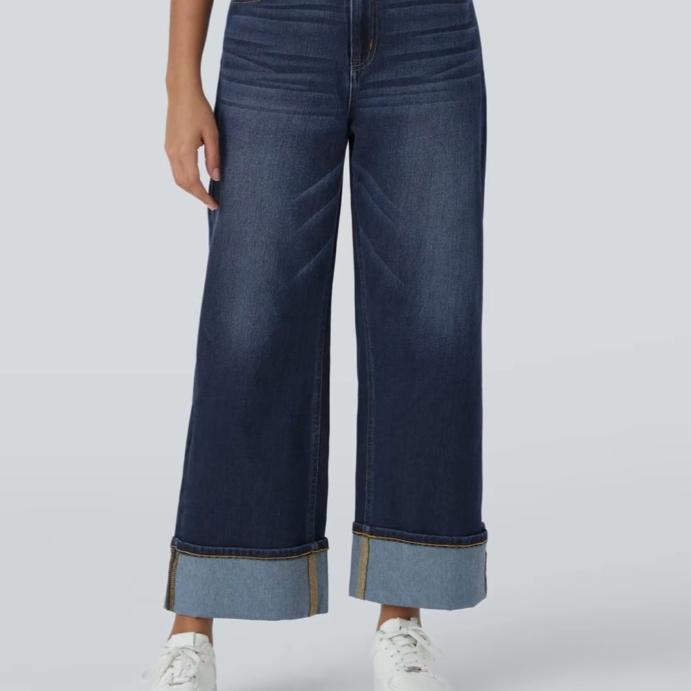 Wide-Leg Dark Blue Jeans